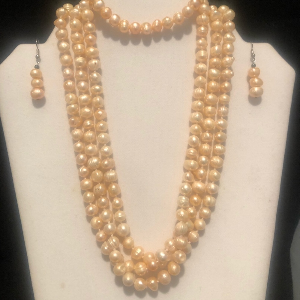60” Champagne color genuine freshwater pearl set